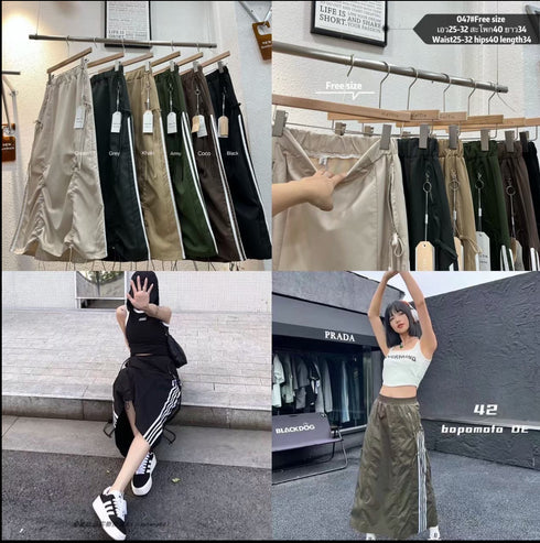 KELTIS Cargo Drawstring Long Skirts